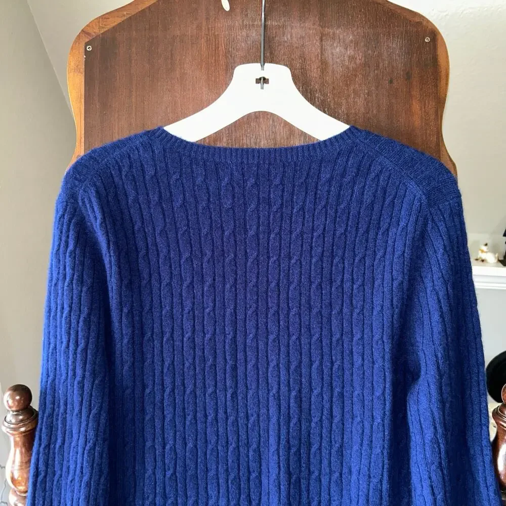 Kier + J 100% Cashmere Cable Knit Sweater dark blue size 1X cable knit